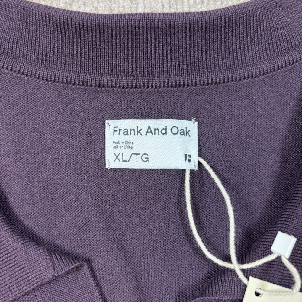 Frank And Oak Mens XL Short Sleeve Merino Wool Polo Shirt Purple 1130360-602 NWT - Picture 2 of 7